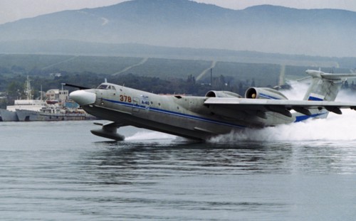 A-40 albatross anti-submarine sea plane, krasnodar region, russia, 1990s.
