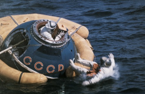 Soviet cosmonauts viktor gorbatko and yuri glazkov training for the soyuz 24 mission, 1977.