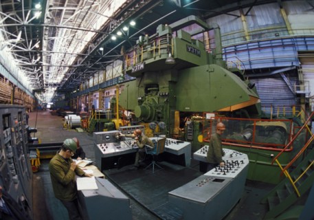 Cold rolling mill for the production of stainless steel at the chelyabinsk metallurgical plant, russia, february 1998.