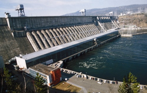 The krasnoyarsk dam and hydroelectric power station in russia, two of it's generators stand idle due to lack of funds for repairs.