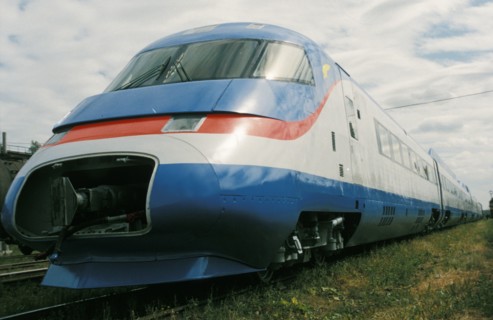 The new 6-car sokol-250 high speed passenger train near st, petersburg, russia, 2001.