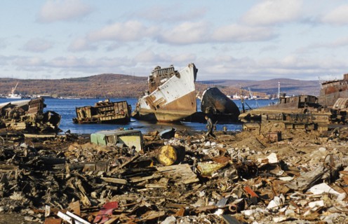 Oil ship dumping ground outside of murmansk on the kola peninsula, russia, 1999.