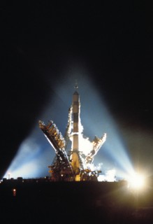 Soyuz 28 on the launch pad at the baikonur cosmodrome, 1978.