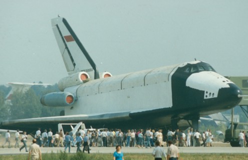 Space shuttle buran on display at an air show.