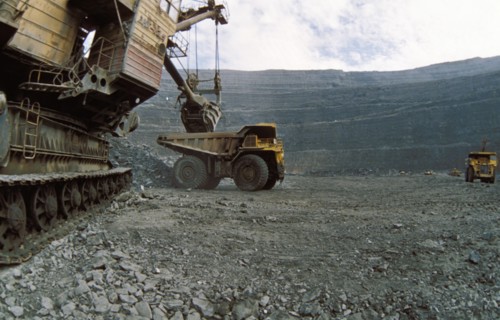 Excavation of diamonds at the udachny pit mine in yakutia, 1990s.