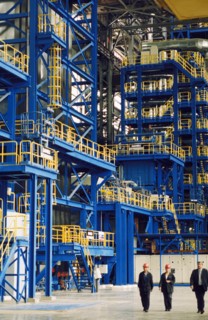 The bay of the coating shop (hot-dip galvanizing unit) of the magnitogorsk metallurgical plant in the chelyabinsk region of russia, february 2003.
