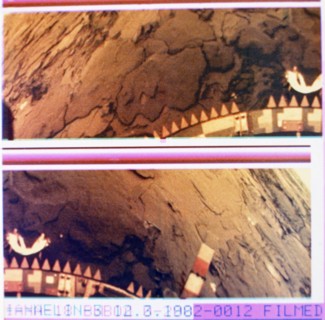 Pictures of the surface of venus taken by the soviet space probe, venera 14, 1982.