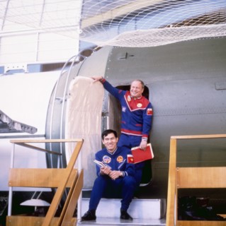 Soyuz 37 crew pham tuan (vietnam) and viktor gorbatko during training at the gagarin training center, 1980.