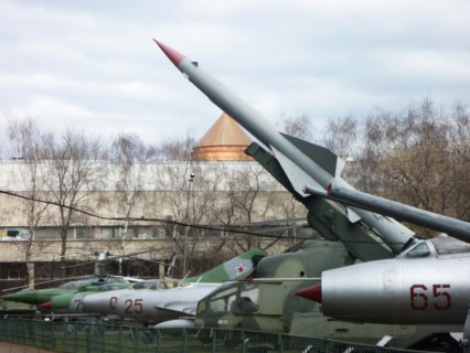 Military hardware on display in the outdoor potion of the central museum of armed forces, moscow, russia, april 2011.