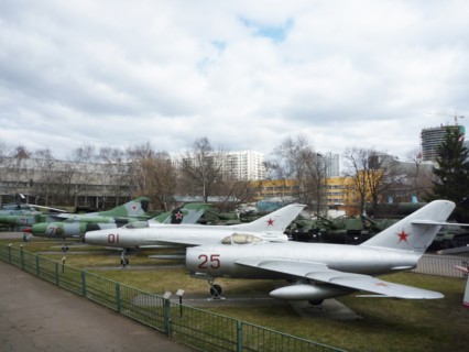 Military hardware on display in the outdoor potion of the central museum of armed forces, moscow, russia, april 2011.