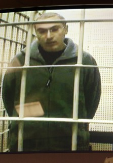 Moscow, russia, january 15, 2004, former ceo of the yukos oil giant mikhail khodorkovsky speaking to the court via a closed circuit television from moscow's matrosskaya tishina detention centre, thurs...