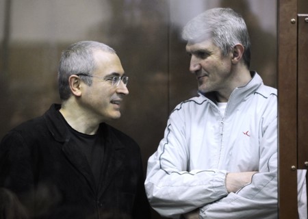 Moscow, russia, december 30, 2010, former yukos chief mikhail khodorkovsky (l) and his business partner