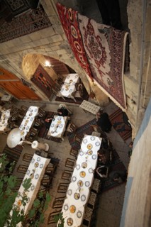 Interior of a restaurant in the charvan sarai complex in baku, azerbaijan.