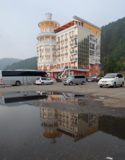 Irkutsk region, russia, july, 2011, mayak hotel in listvyanka village on lake baikal.