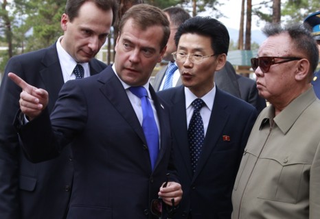 Ulan-ude, russia, august 24, 2011, russia's president dmitry medvedev and kim jong-il (kim jong il), the leader of the democratic people's republic of korea (north korea), the chairman of the national...