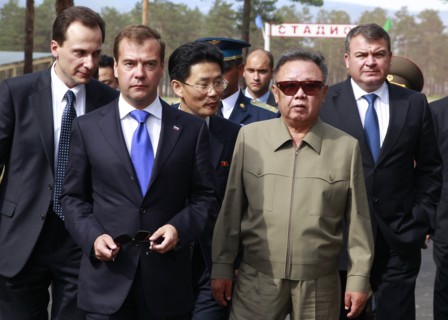 Ulan-ude, russia, august 24, 2011, russia's president dmitry medvedev and kim jong-il (kim jong il), the leader of the democratic people's republic of korea (north korea), the chairman of the national...