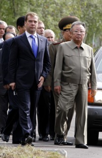 Ulan-ude, russia, august 24, 2011, russia's president dmitry medvedev and kim jong-il (kim jong il), the leader of the democratic people's republic of korea (north korea), the chairman of the national...