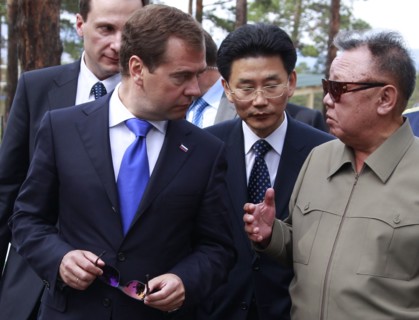 Ulan-ude, russia, august 24, 2011, russia's president dmitry medvedev and kim jong-il (kim jong il), the leader of the democratic people's republic of korea (north korea), the chairman of the national...