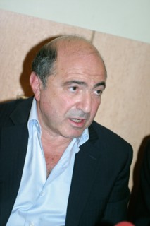 Riga, latvia, september 23, 2005, boris berezovsky, who has arrived in riga under the name platon yelenin, attends a press conference at the ridzene riga hotel, the russian general prosecutor's office...