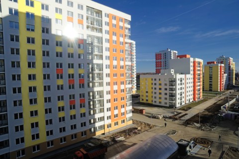 Yekaterinburg, russia, october 7, 2011, newly-built apartment blocks, part of akademichesky housing development, in the city of yekaterinburg, according to renova stroi group, the company managing the...