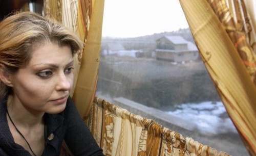 Chita region, russia, october 29, 2005, inna khodorkmovskaya, wife of former yukos ceo mikhail khodorkovsky, travels aboard the krasnokamensk-chita train after visiting husband who serves his term in ...