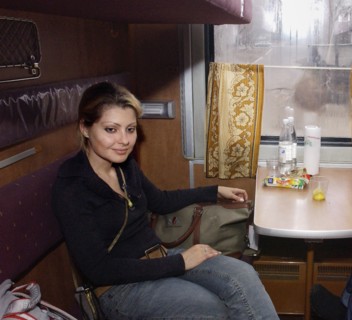 Inna khodorkovskaya, wife of former yukos ceo mikhail khodorkovsky, travels in a compartment of the krasnokamensk-chita train after visiting husband who serves his term in penal colony yag 14/10 in kr...