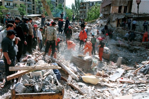 Makhachkala, russia, september 7, 1999, the death toll from a blast in a 5-storey dwelling house in the daghestani town of buinaksk occurred on sept,4, has reached 61, however, this figure is not fina...