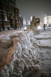 Moscow, russia, december 22, snow fighters clear red square