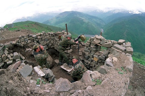 Such self-made shelters of chopped stones prevent russian border guards of itum-kala detachment from militant fire, the detachment keeps a sight on the 80 km long section in argun gorge, defending thi...
