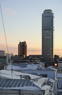 Yekaterinburg, russia, november 28, 2011, night view of vysotsky business centre, a 54 storey skyscraper (r).
