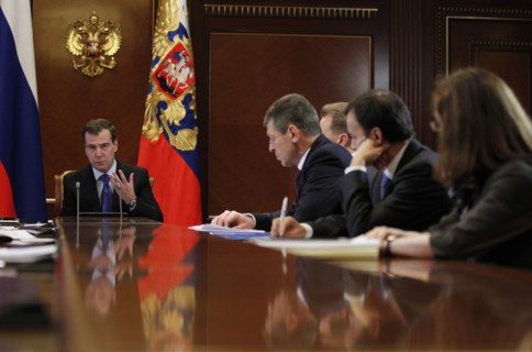 Moscow region, russia, december 13, 2011, president of russia dmitry medvedev, deputy prime minister in charge of preparation for sochi winter olympic games 2014 dmitry kozak, presidential aide arkady...