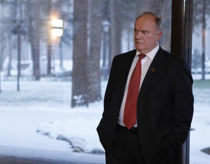 Moscow region, russia, december 13, 2011, leader of russia's communist party, gennady zyuganov attends a meeting with president of russia dmitry medvedev and leaders of parliamentary parties, at gorki...