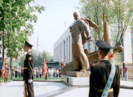 Moscow,russia, august 12, a monument to the crew of the nuclear-powered submarine kursk, which wrecked on august 12, 2000, was unveiled at moscows central museum of armed forces on monday (ops), sculp...