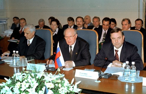 St,petersburg, october 15, 1999, a view of the council of the cis interparliamentary assembly which was held here on friday under the chairmanship of russian upper house speaker yegor stroyev (centre)...
