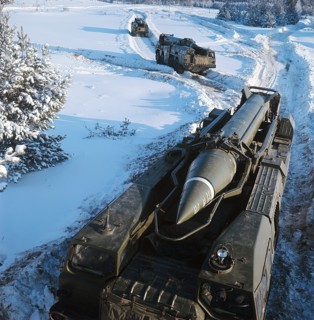 Tactical operational missile complexes 'tochka' rolling through during the military exercises, january 25, 1971.