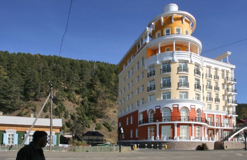 Irkutsk region, russia, a view of the four star hotel, mayak in listvyanka settlement near lake baikal, november 2006.