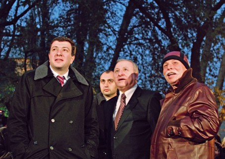 Tbilisi, georgia, december 18, 2006, tbilisi mayor gigi ugulava, israeli ambassador to georgia shabtai tsur and president of the georgian national olympic committee, business tycoon badri patarkatsish...