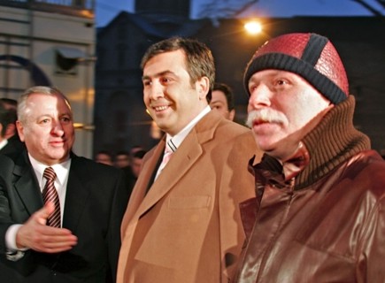 Tbilisi, georgia, december 18, 2006, israeli ambassador to georgia shabtai tsur, georgian president mikhail saakashvili and president of the georgian national olympic committee, business tycoon badri ...