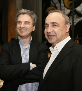 Highland gold mining pr director vladimir yakushkin and access industries president leonard blavatnik, l-r, pictured before a reception to mark the opening of the ll moscow biennale of contemporary ar...