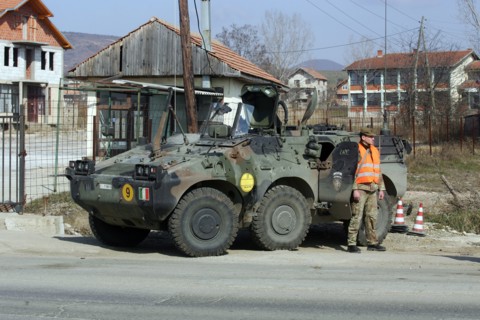 Italian peacekeeping forces at the crossing point in surroundings of pristina, the capital of kosovo, february 25, 2008.