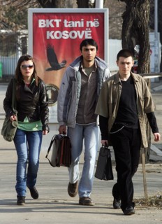 Young kosovans walking in pristina, kosovo, february 25, 2008.