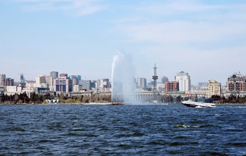 A view of the city of sochi from the water, sochi, russia, april 2008.