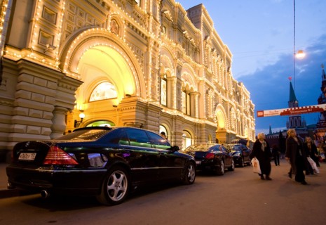 Moscow, russia, cars parked at gum, a shopping mall, may 2008.