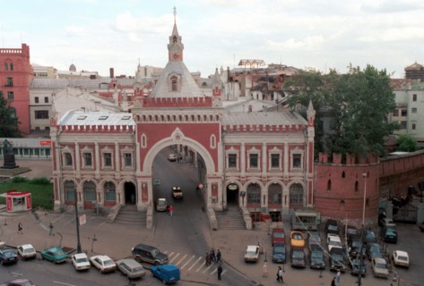 The tower of kitai gorod with a portion of medieval walls (built 1535 - 1538) in central moscow, russia, ancient kitai gorod was a thriving trade district.