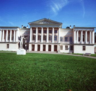 Ostankino palace, moscow, russia, a monument of 18th century architecture of wooden construction, with the plastered facades.