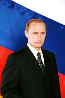 Vladimir putin, president of russian federation pictured with flag of the russian federation 2000.