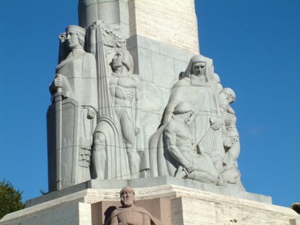 A section of the freedom monument in the center of riga, latvia, 2003, the monument was designed by sculptor k,zale and unveiled in 1935, scenes of latvia's struggle for independence are depicted arou...