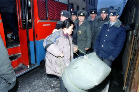 Russia, january 2003: this picture was taken earlier this month at one of the border check-points in maritime territory, the chinese infiltration of the russian far east is continuing, according to in...