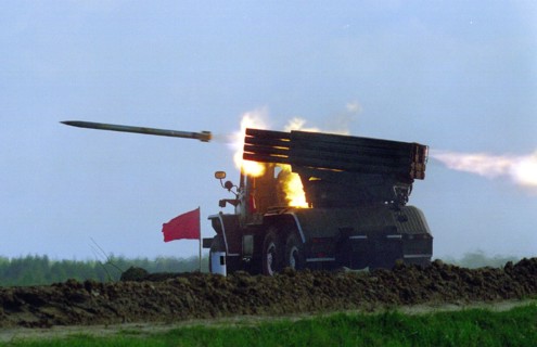 Grad rocket launcher during training exercise.