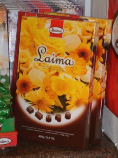 Packages of laima chocolates from riga, latvia.